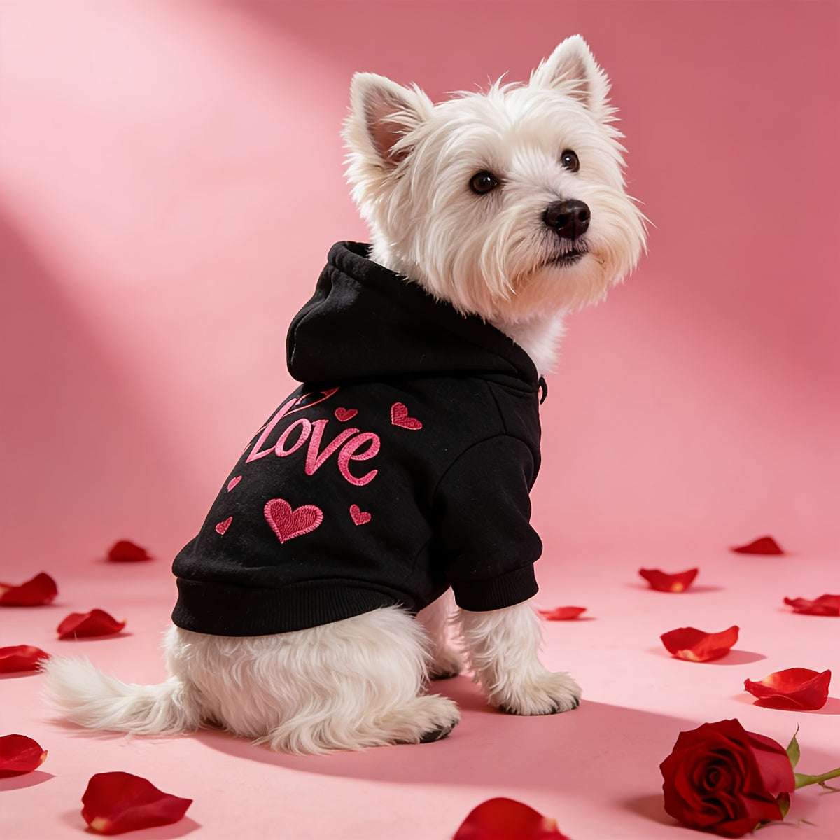 Sweat noir LOVE pour chien – Petits cœurs roses – photo produit 4