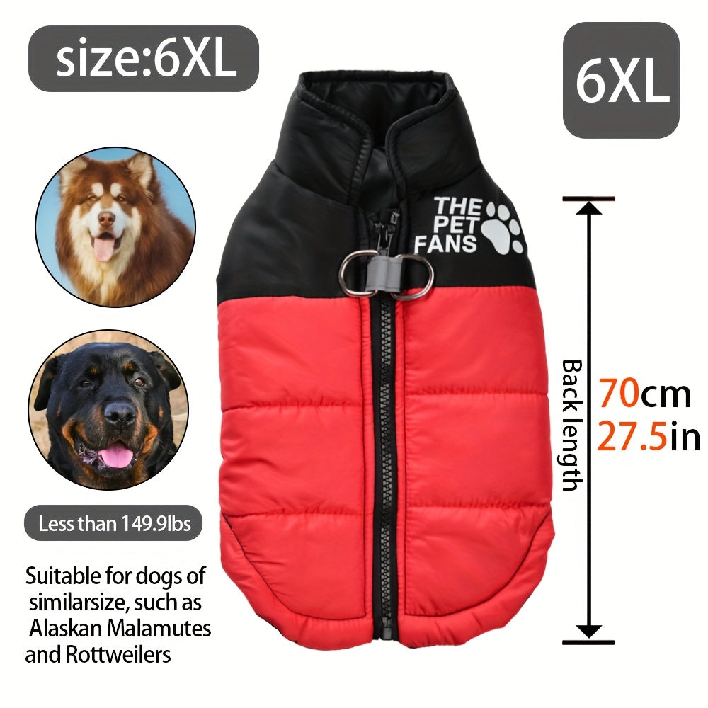 Veste pour chien toutes tailles Manteau d'hiver chaud avec fermeture éclair sur toute la longueur et col imprimé pattes - Turquoise et noir Manteau léger pour chiens de petite, moyenne et grande taille - Pull facile à enfiler et à retirer