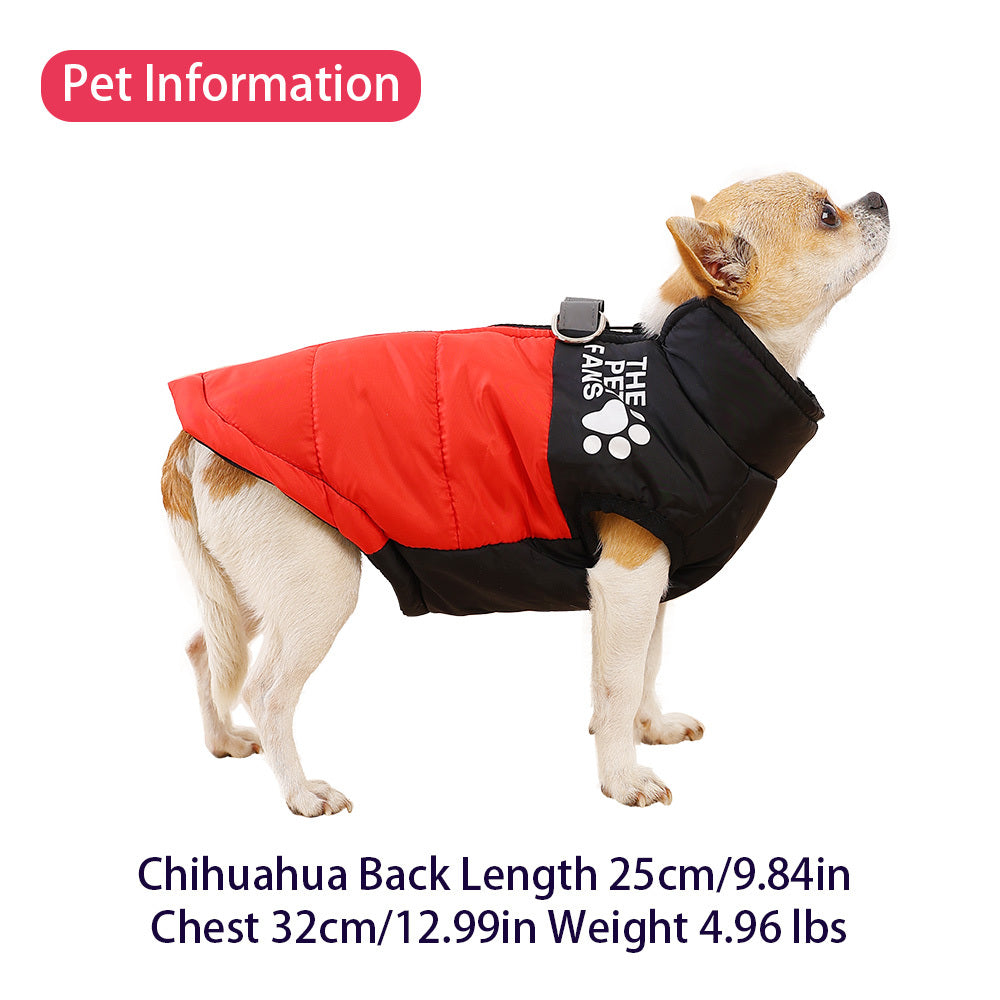 Veste pour chien toutes tailles Manteau d'hiver chaud avec fermeture éclair sur toute la longueur et col imprimé pattes - Turquoise et noir Manteau léger pour chiens de petite, moyenne et grande taille - Pull facile à enfiler et à retirer