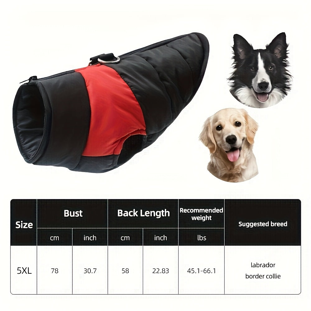 Veste imperméable d'hiver pour chien avec fermeture éclair et boucle pour laisse - Manteau chaud et coupe-vent pour animaux de compagnie de petite à grande taille - Idéal pour les activités de plein air par temps froid