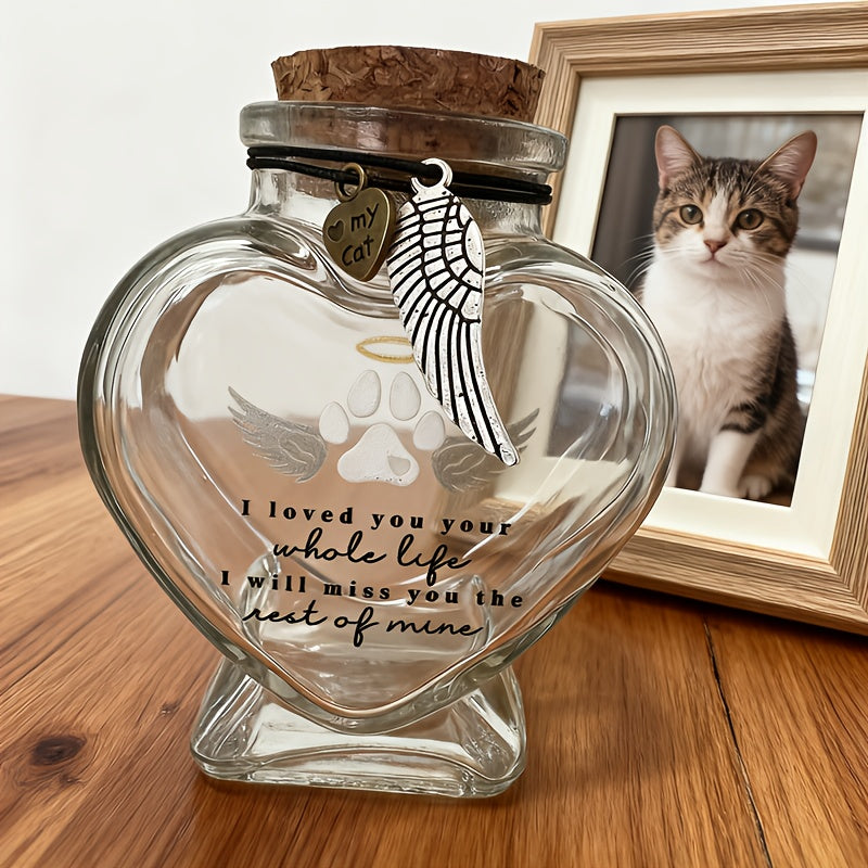 Bouteille commémorative pour les poils de chiens et de chats en forme de cœur