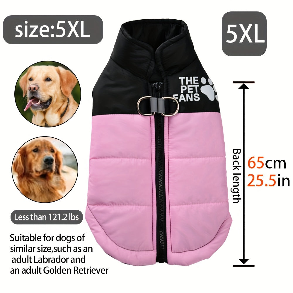 Veste pour chien toutes tailles Manteau d'hiver chaud avec fermeture éclair sur toute la longueur et col imprimé pattes - Turquoise et noir Manteau léger pour chiens de petite, moyenne et grande taille - Pull facile à enfiler et à retirer