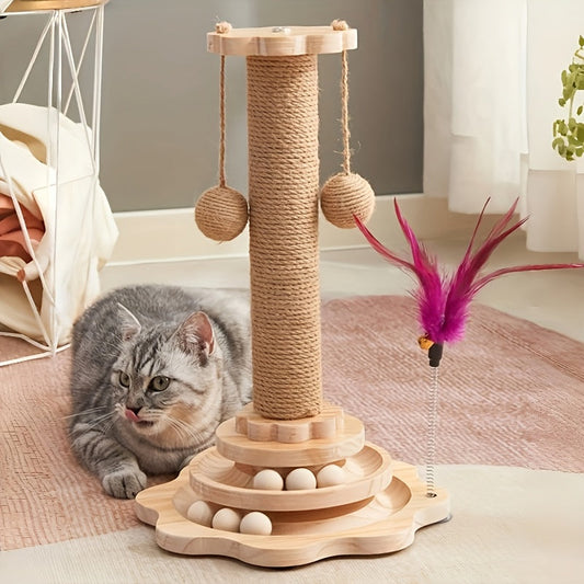 Griffoir rotatif 360° pour chat – Balles & plumes – vue principale