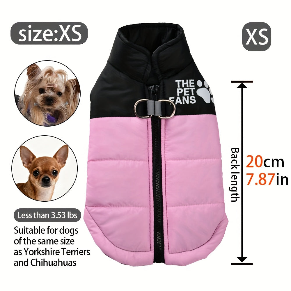 Veste pour chien toutes tailles Manteau d'hiver chaud avec fermeture éclair sur toute la longueur et col imprimé pattes - Turquoise et noir Manteau léger pour chiens de petite, moyenne et grande taille - Pull facile à enfiler et à retirer