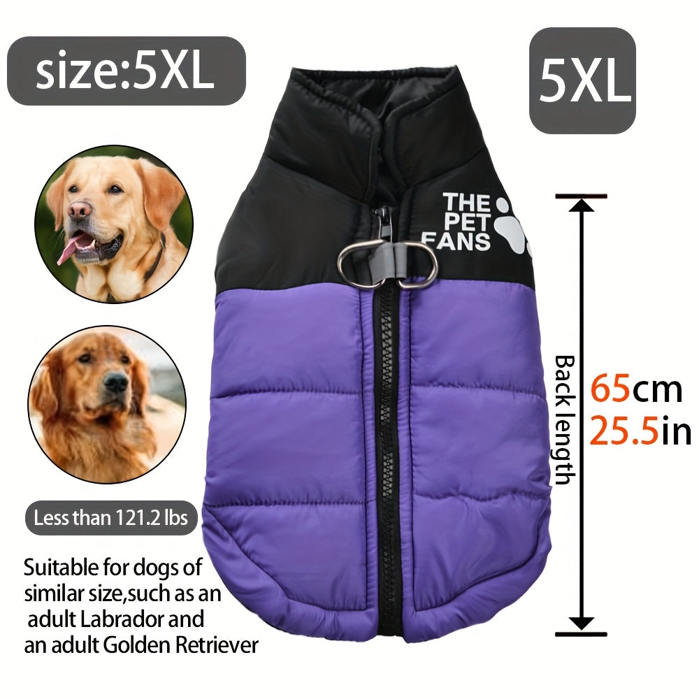 Veste pour chien toutes tailles Manteau d'hiver chaud avec fermeture éclair sur toute la longueur et col imprimé pattes - Turquoise et noir Manteau léger pour chiens de petite, moyenne et grande taille - Pull facile à enfiler et à retirer