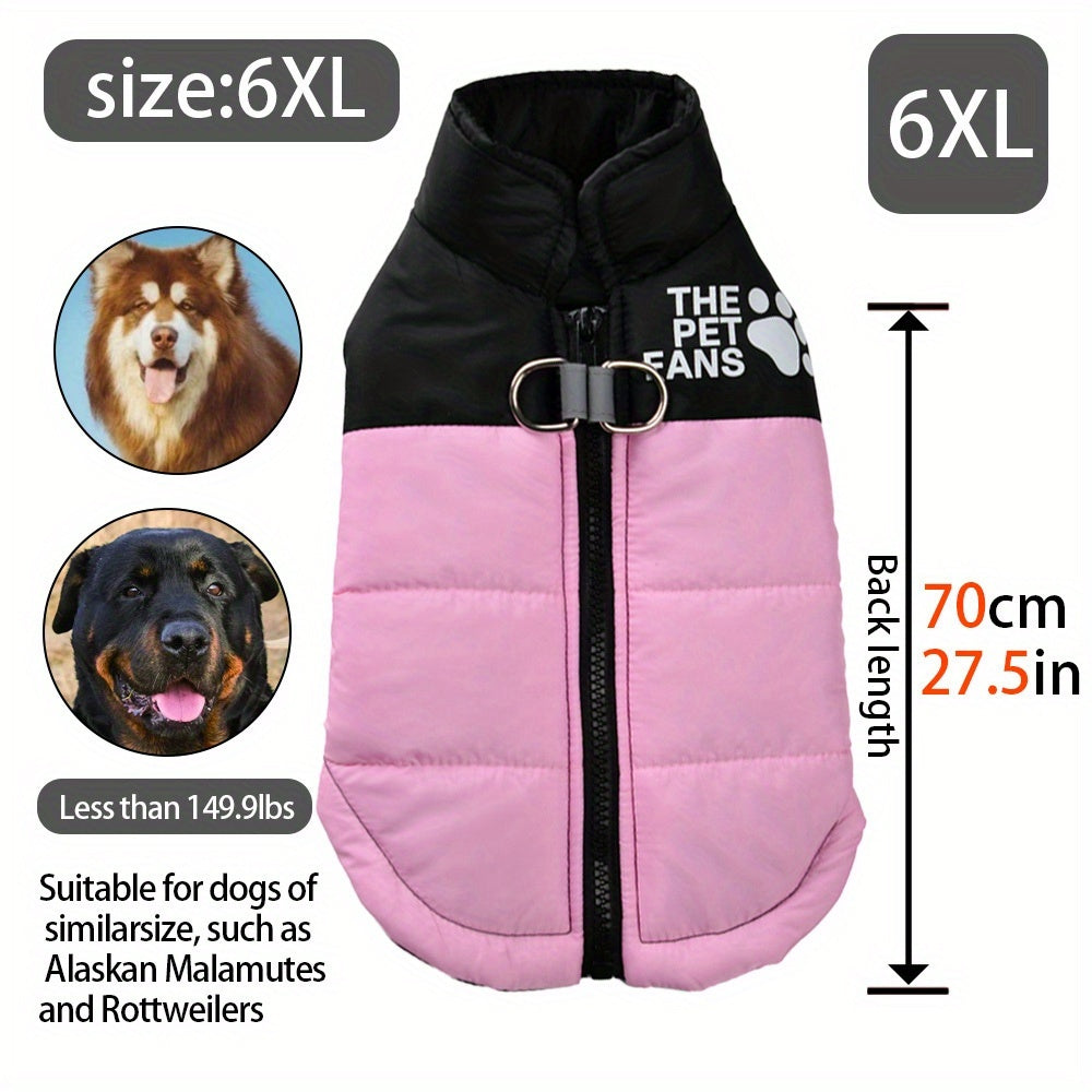 Veste pour chien toutes tailles Manteau d'hiver chaud avec fermeture éclair sur toute la longueur et col imprimé pattes - Turquoise et noir Manteau léger pour chiens de petite, moyenne et grande taille - Pull facile à enfiler et à retirer