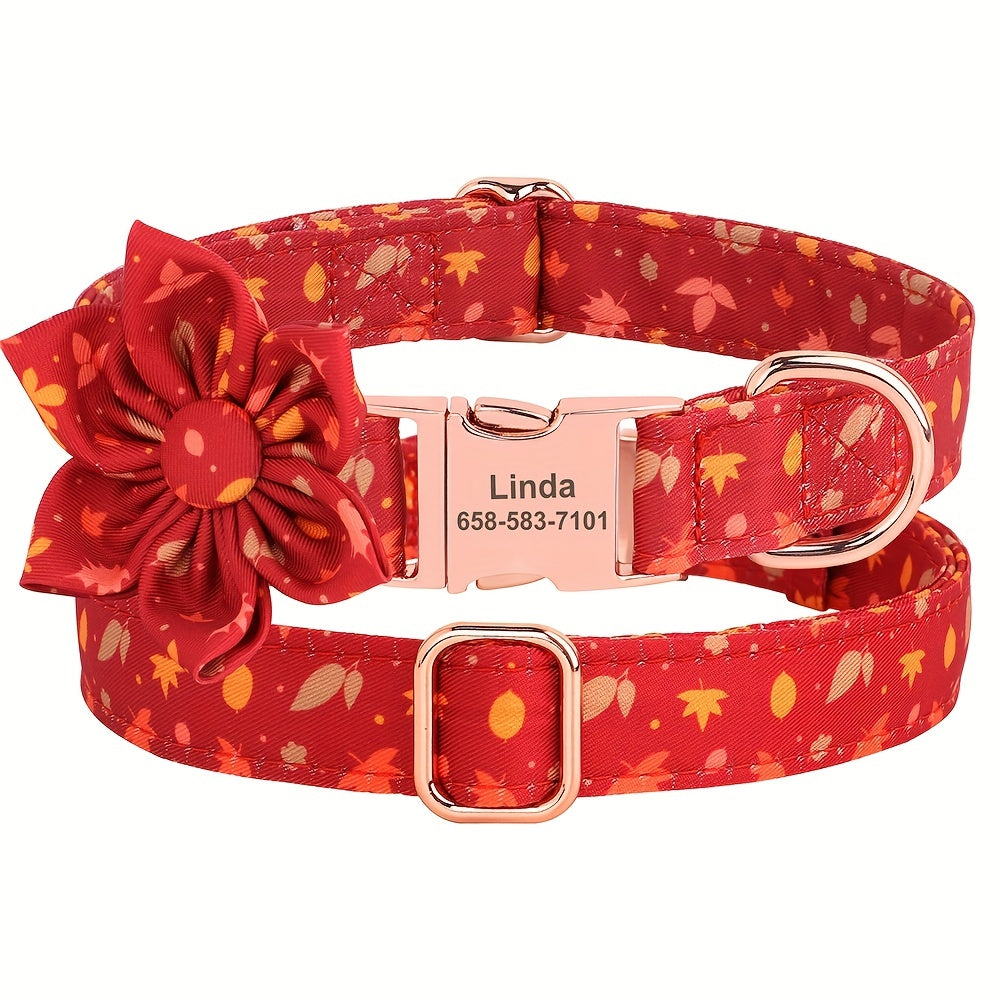 Personalized Small, Medium, Large Dog Collars - Customizable Flower Pattern, Plaid Design, Adjustable, Durable, ID Tag, Pet Name, Gift Idea - Perfect for Christmas, Holiday Season
