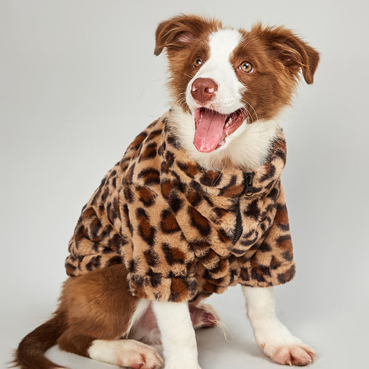 Cozy Leopard Print Dog Jacket for Small Breeds - Winter Warmth, Zip-Up Pet Coat, Dog Winter Clothes