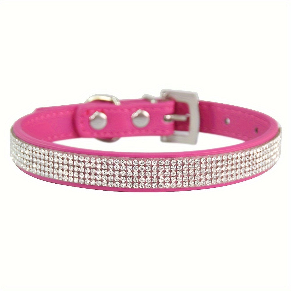 Soft Adjustable Faux Leather Puppy Collar with Rhinestone Cat Pet Pink Collar Set Cute Pet Cat Puppy Collar Dog Leash