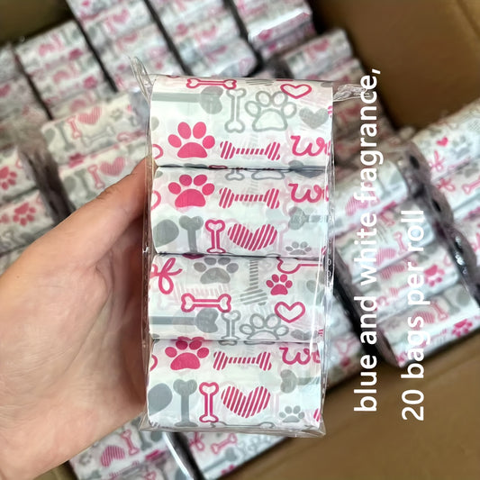 4 rouleaux de sacs épais pour crottes de chien parfumés, sacs avec motifs mignons, pour les sorties en extérieur avec votre chien