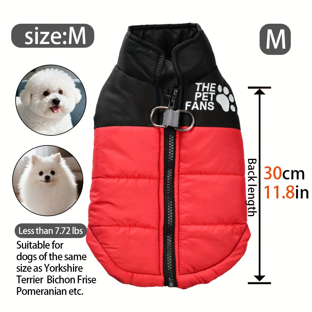 Veste pour chien toutes tailles Manteau d'hiver chaud avec fermeture éclair sur toute la longueur et col imprimé pattes - Turquoise et noir Manteau léger pour chiens de petite, moyenne et grande taille - Pull facile à enfiler et à retirer