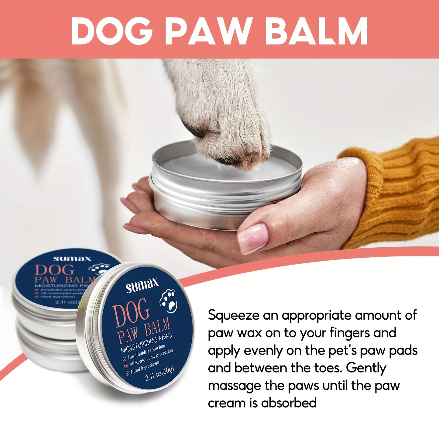 Baume pour pattes et truffe de chien - Hydratation intense grâce à la vitamine E et à l'huile de jojoba