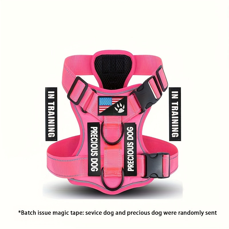 Service Dog Harness, Reflective Dog Vest Harness with 5pcs Patches, Adjustable Soft Oxford Pet Harness, Inner Layer Mesh, Easy to Control for Small Medium Large Dogs Random Buckle