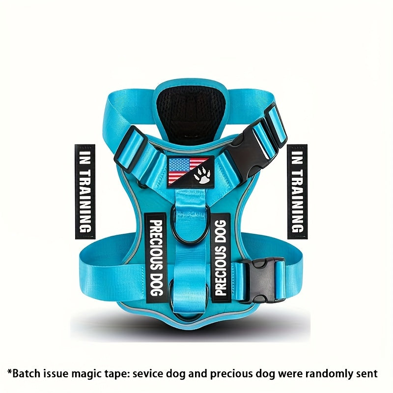 Service Dog Harness, Reflective Dog Vest Harness with 5pcs Patches, Adjustable Soft Oxford Pet Harness, Inner Layer Mesh, Easy to Control for Small Medium Large Dogs Random Buckle