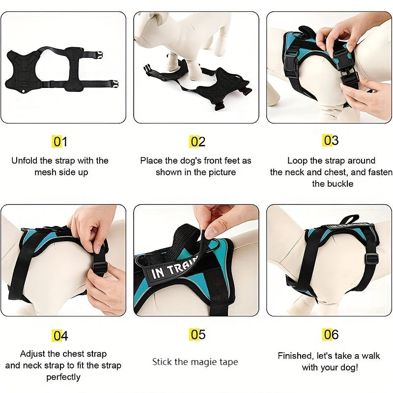 Service Dog Harness, Reflective Dog Vest Harness with 5pcs Patches, Adjustable Soft Oxford Pet Harness, Inner Layer Mesh, Easy to Control for Small Medium Large Dogs Random Buckle