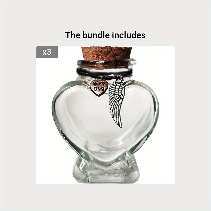 Bouteille commémorative en verre pour poils d'animaux en forme de cœur, diverses variantes