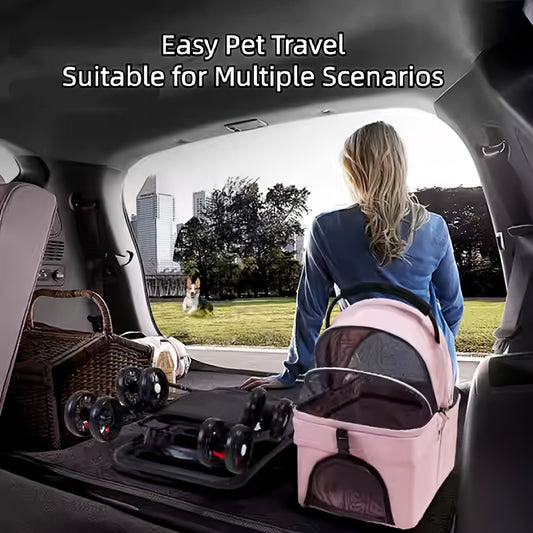 Poussette pour chien et chat 2 en 1, multifonctionnelle avec 4 doubles roues, tout terrain, panier amovible, pliable et compacte, en maille respirante, diverses couleurs