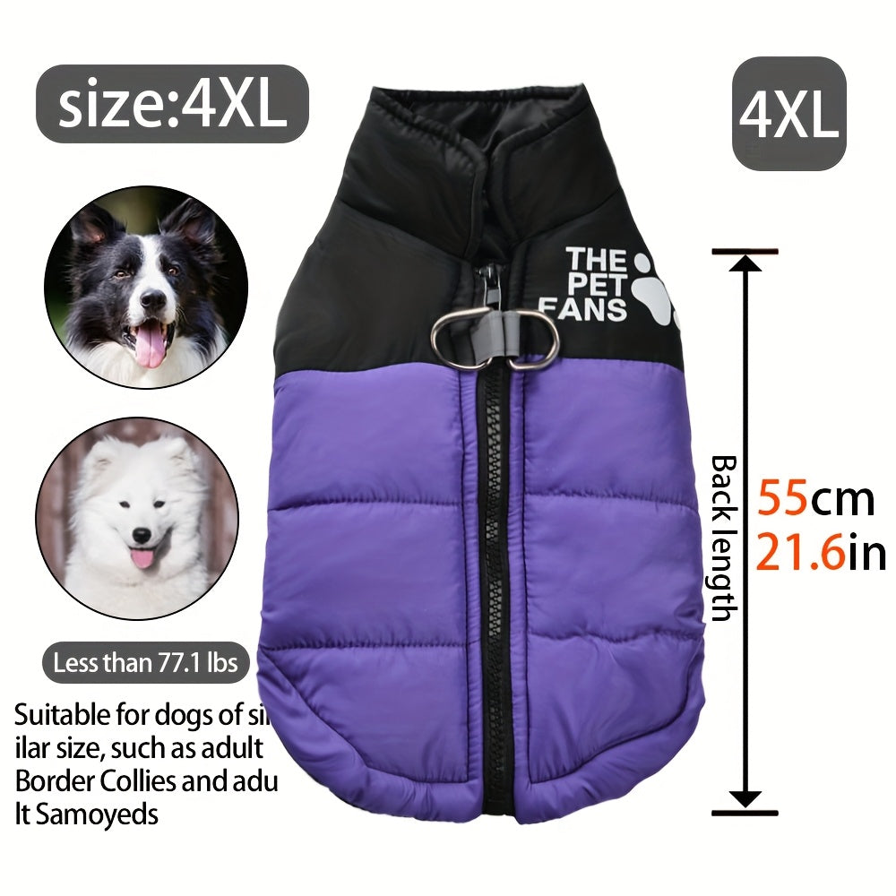 Veste pour chien toutes tailles Manteau d'hiver chaud avec fermeture éclair sur toute la longueur et col imprimé pattes - Turquoise et noir Manteau léger pour chiens de petite, moyenne et grande taille - Pull facile à enfiler et à retirer