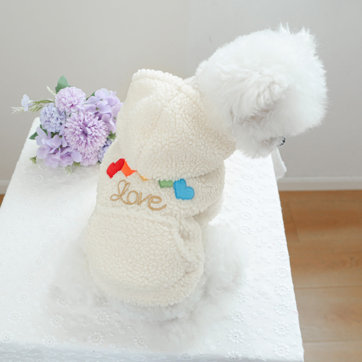 Sweat polaire blanc – Petits cœurs multicolores – photo produit 8
