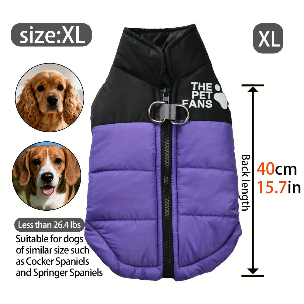 Veste pour chien toutes tailles Manteau d'hiver chaud avec fermeture éclair sur toute la longueur et col imprimé pattes - Turquoise et noir Manteau léger pour chiens de petite, moyenne et grande taille - Pull facile à enfiler et à retirer