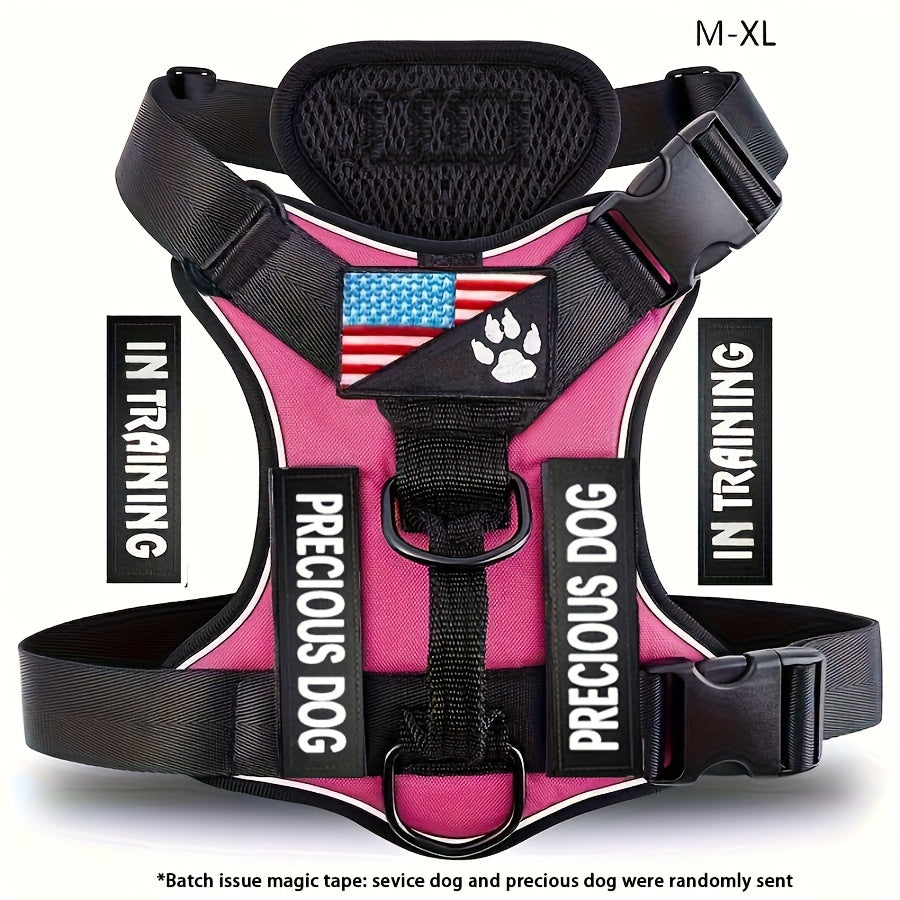 Service Dog Harness, Reflective Dog Vest Harness with 5pcs Patches, Adjustable Soft Oxford Pet Harness, Inner Layer Mesh, Easy to Control for Small Medium Large Dogs Random Buckle