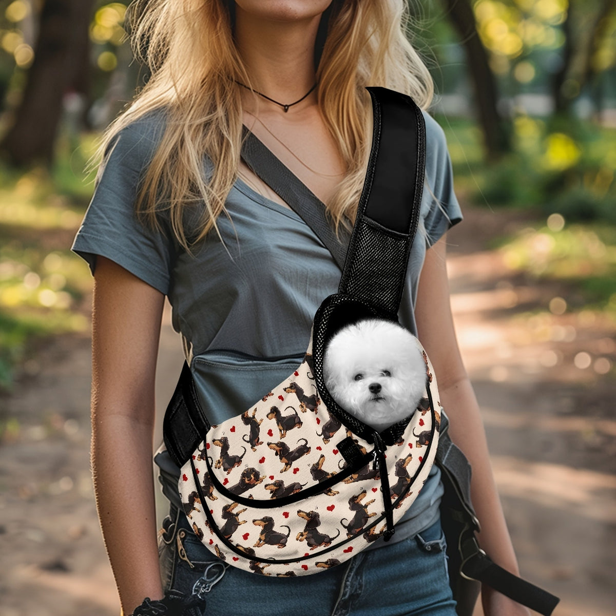 Sac bandoulière imprimé – Chiot & petit chien – photo produit 9