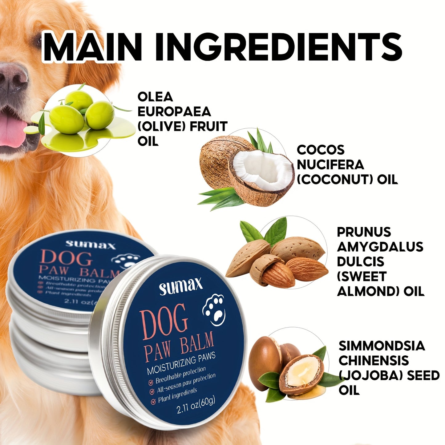 Baume pour pattes et truffe de chien - Hydratation intense grâce à la vitamine E et à l'huile de jojoba