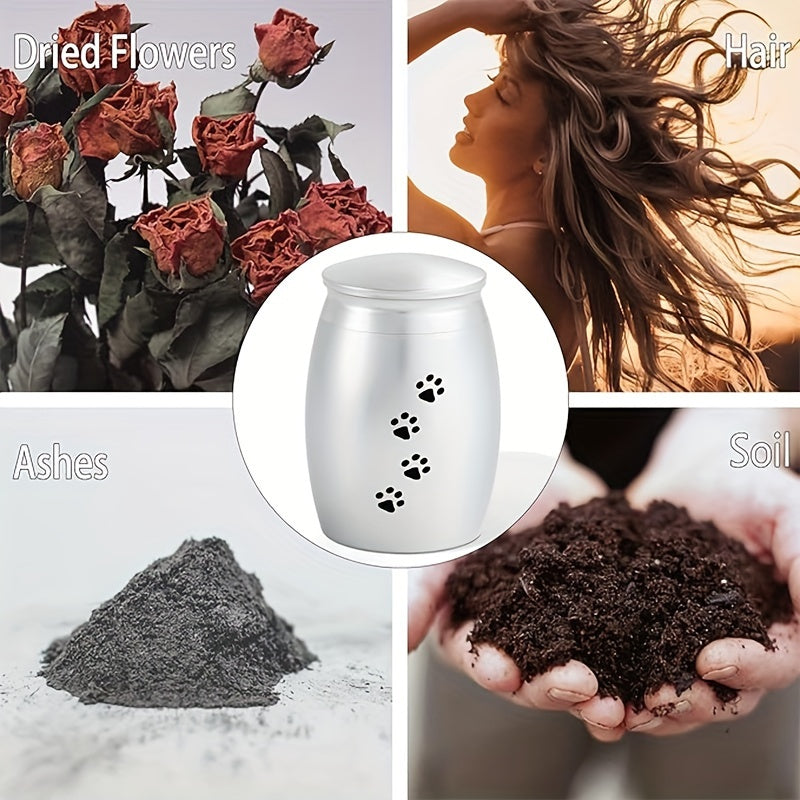 Paire d'urnes funéraires miniatures noires et argentées pour animaux de compagnie - Contenants en aluminium pour les cendres et les poils de chiens ou de chats, ornées d'une empreinte de patte