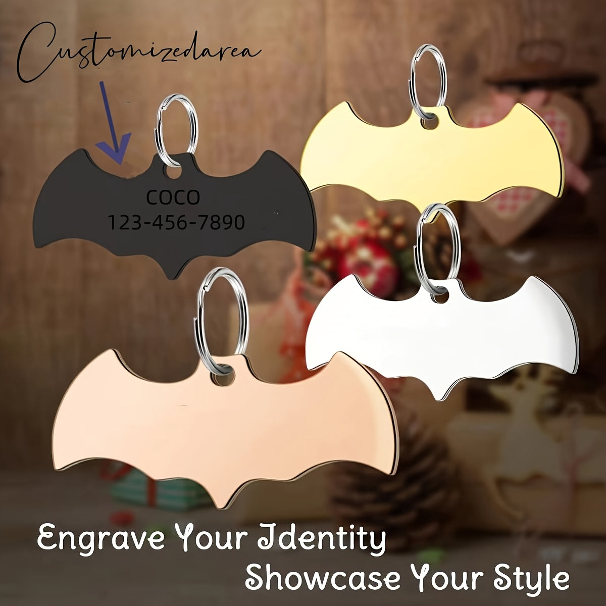 Médaille chauve-souris personnalisable – Chien & chat – photo produit 2