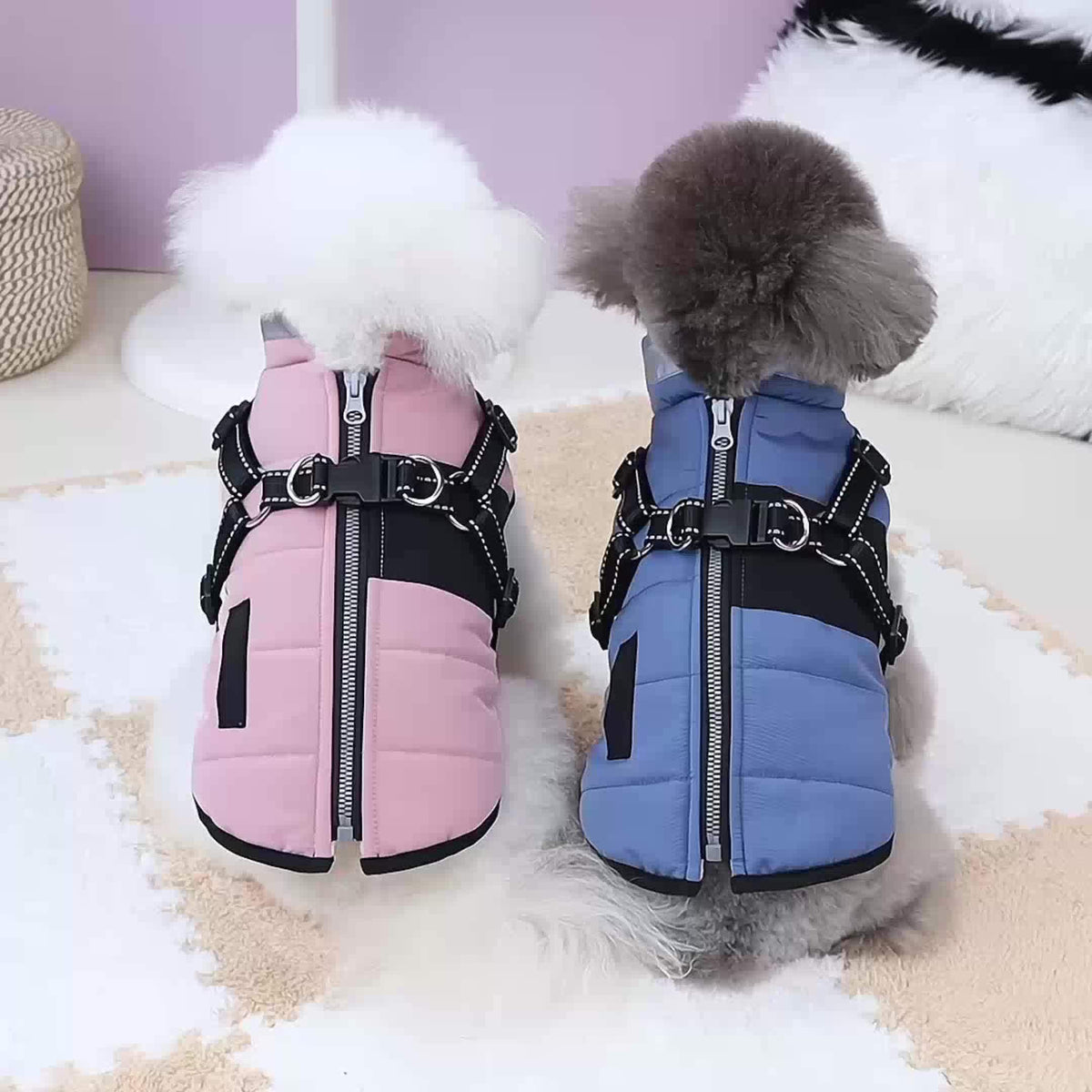 Manteau rembourré à col – Beige, rose ou bleu – photo produit 10