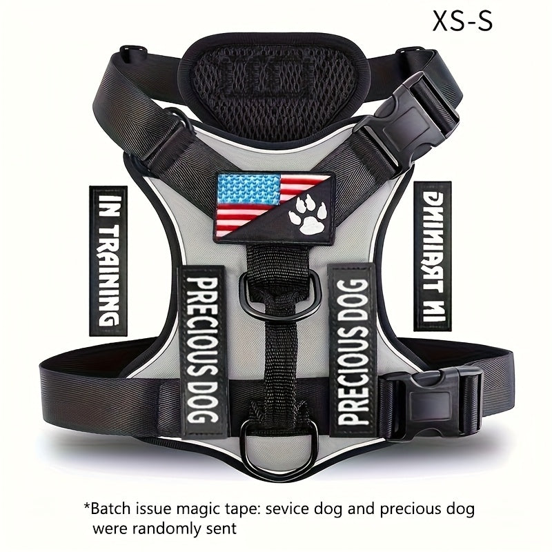 Service Dog Harness, Reflective Dog Vest Harness with 5pcs Patches, Adjustable Soft Oxford Pet Harness, Inner Layer Mesh, Easy to Control for Small Medium Large Dogs Random Buckle