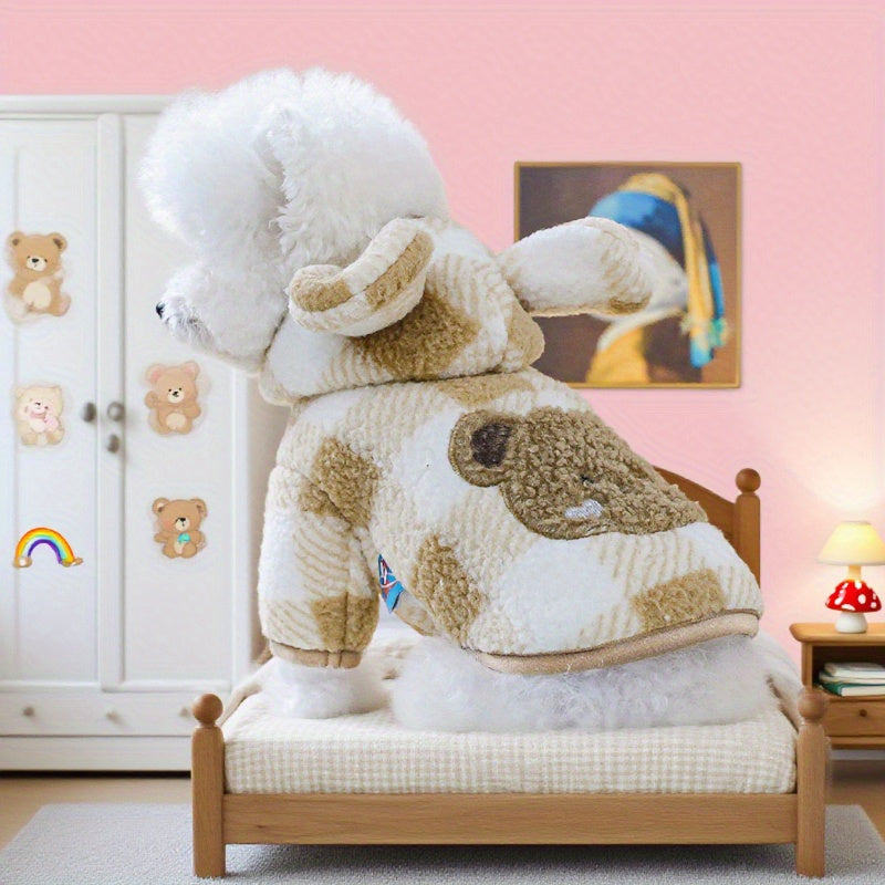 Sweat à carreaux ourson – Capuche avec petites oreilles – photo produit 3