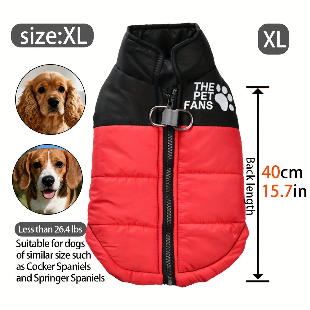 Veste pour chien toutes tailles Manteau d'hiver chaud avec fermeture éclair sur toute la longueur et col imprimé pattes - Turquoise et noir Manteau léger pour chiens de petite, moyenne et grande taille - Pull facile à enfiler et à retirer