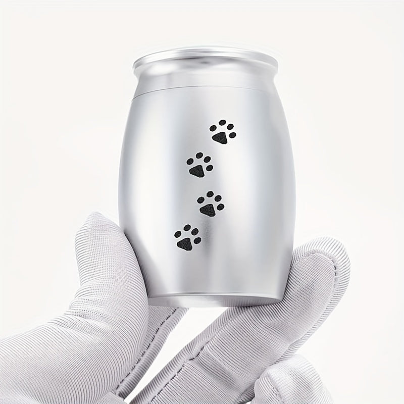 Paire d'urnes funéraires miniatures noires et argentées pour animaux de compagnie - Contenants en aluminium pour les cendres et les poils de chiens ou de chats, ornées d'une empreinte de patte