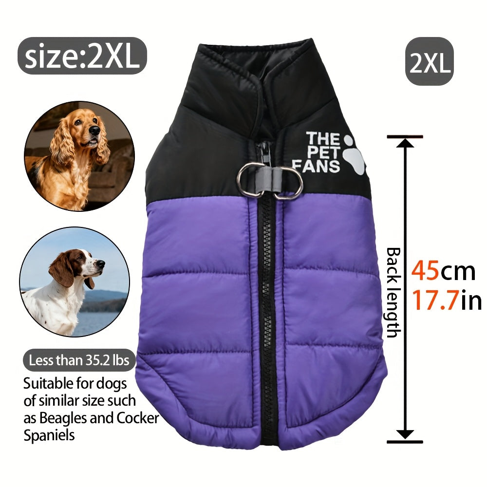 Veste pour chien toutes tailles Manteau d'hiver chaud avec fermeture éclair sur toute la longueur et col imprimé pattes - Turquoise et noir Manteau léger pour chiens de petite, moyenne et grande taille - Pull facile à enfiler et à retirer