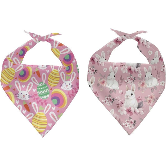 2 bandanas rose avec motifs de lapins pour Pâques, pour petits et moyens chiens