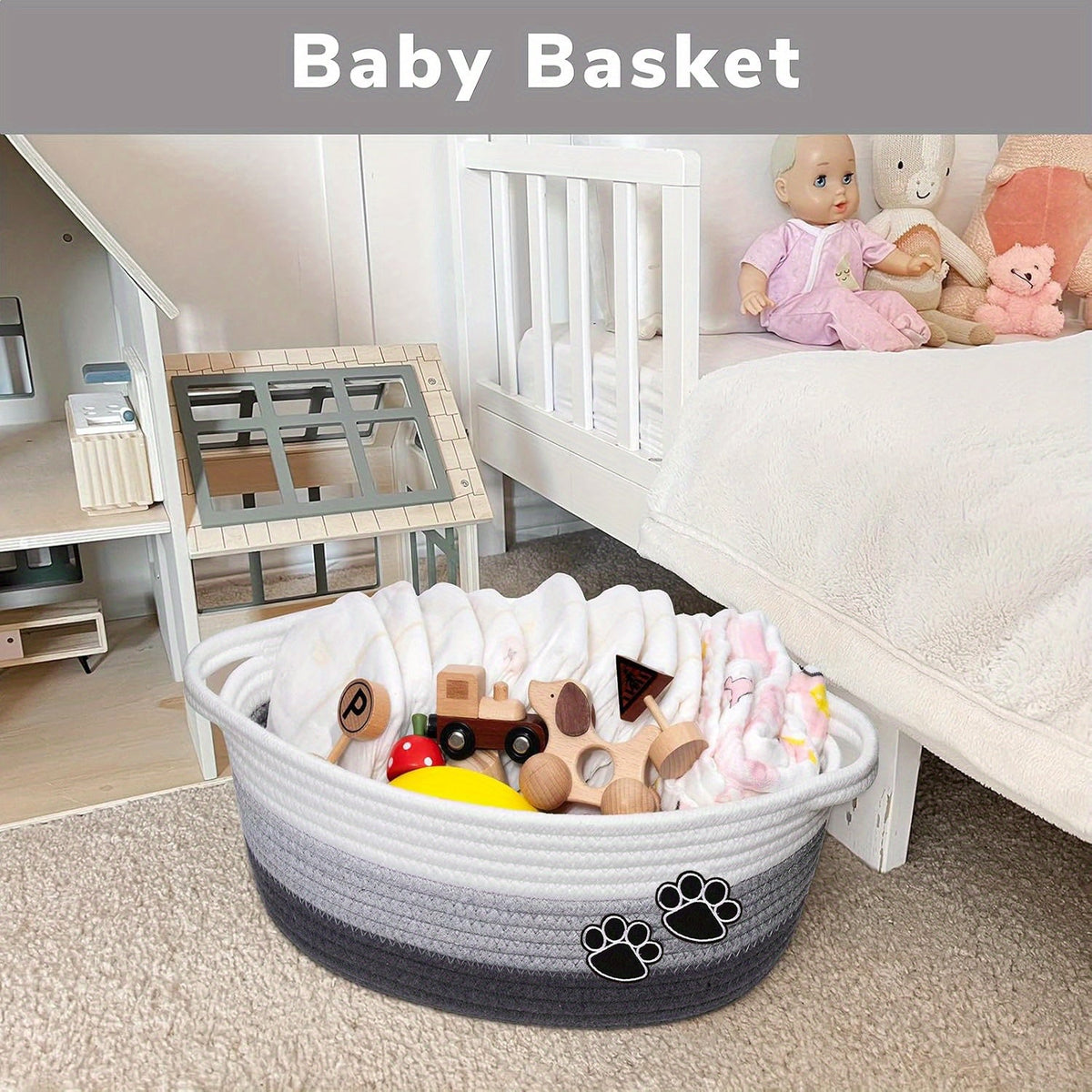 Panier à jouets pour chien & chat – Motif pattes – photo produit 5