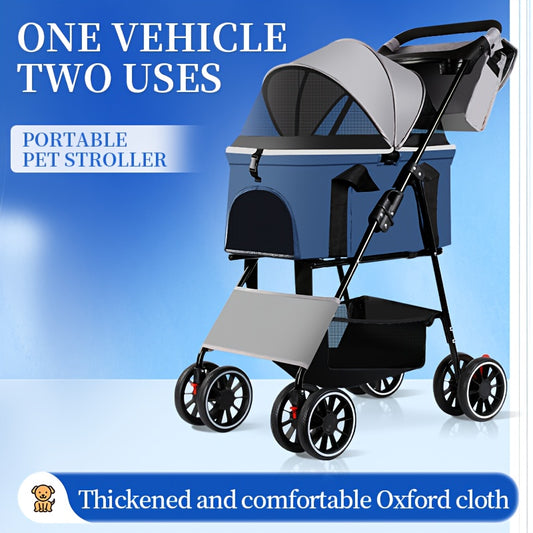 Poussette pour chien et chat 3 en 1, multifonctionnelle avec 4 doubles roues, tout terrain, panier amovible, pliable et compacte, en maille respirante, diverses couleurs