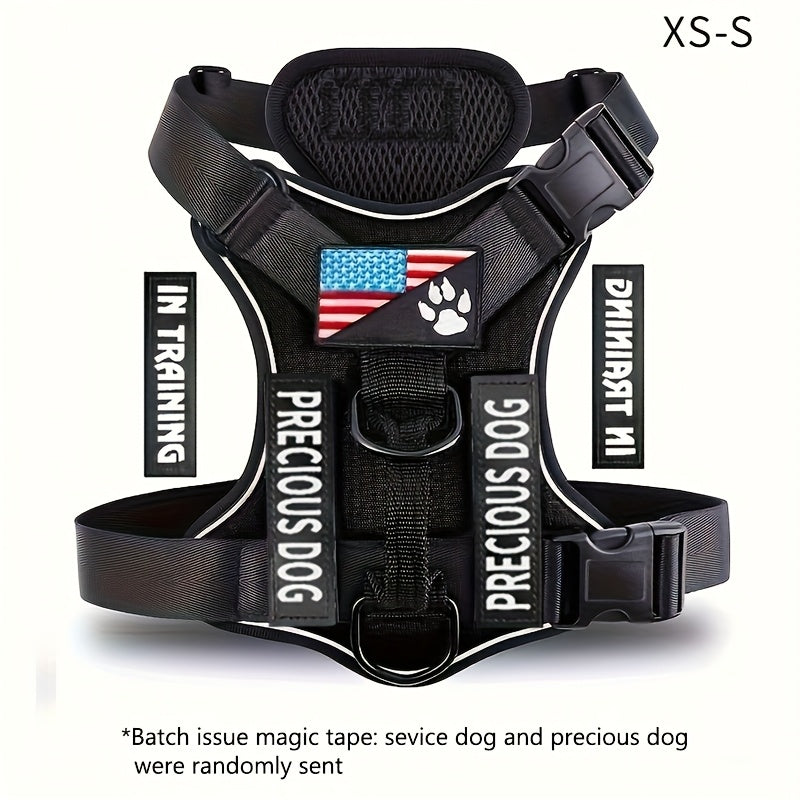 Service Dog Harness, Reflective Dog Vest Harness with 5pcs Patches, Adjustable Soft Oxford Pet Harness, Inner Layer Mesh, Easy to Control for Small Medium Large Dogs Random Buckle