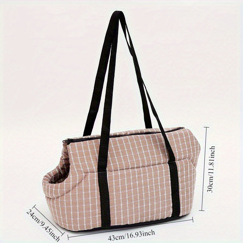 Sac de transport pour chien, portage à l'épaule, confortable et bien chaud, motif à carreaux de différentes couleurs