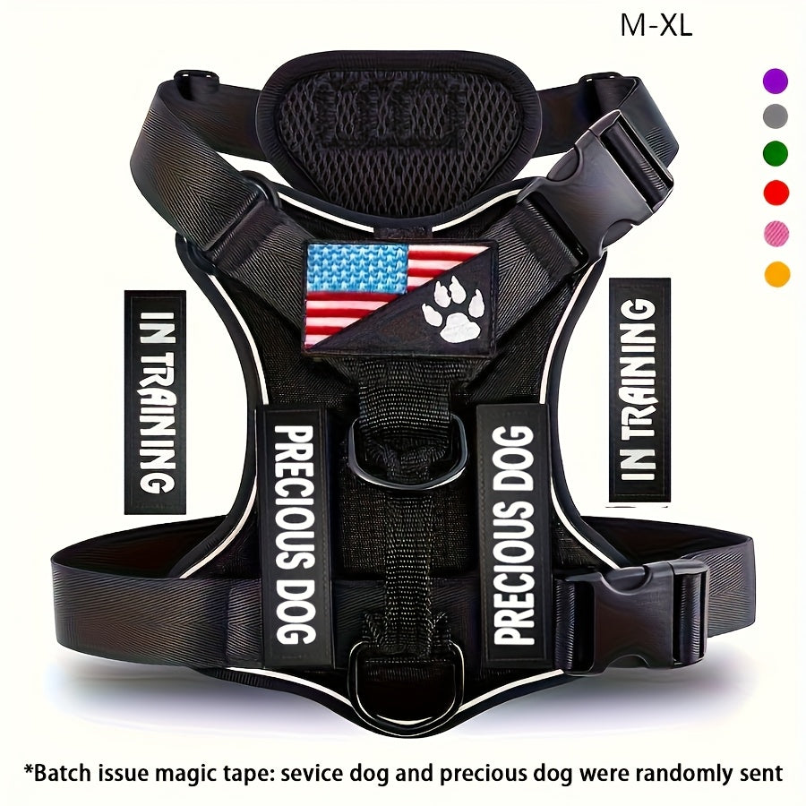 Service Dog Harness, Reflective Dog Vest Harness with 5pcs Patches, Adjustable Soft Oxford Pet Harness, Inner Layer Mesh, Easy to Control for Small Medium Large Dogs Random Buckle