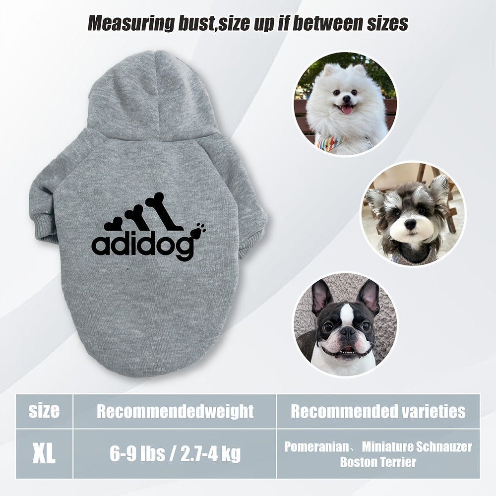 Sweat à capuche doux et chaud pour chien S-2XL avec motif empreintes de pattes et os,