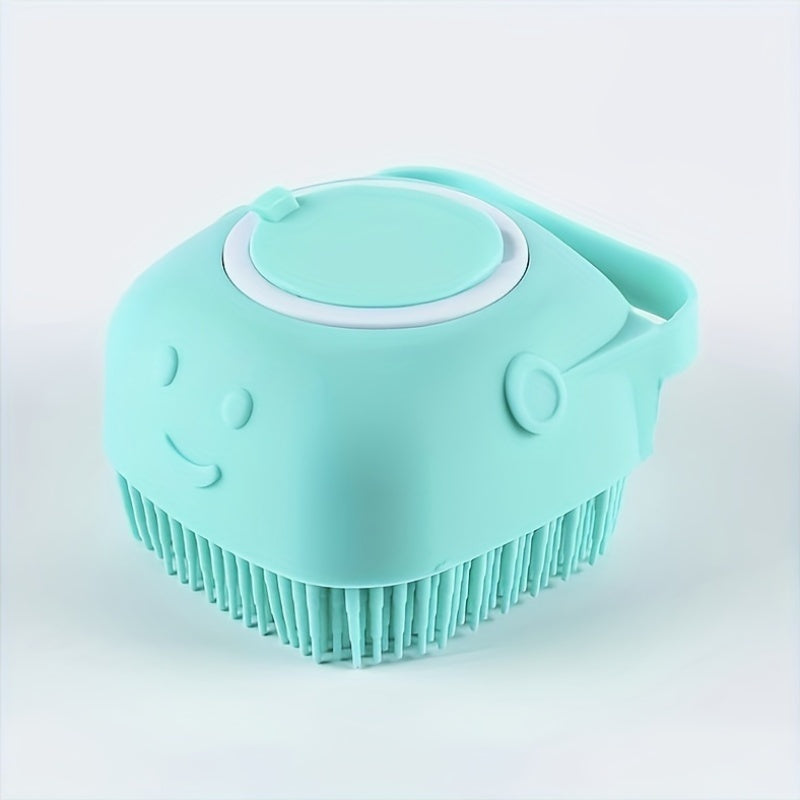 Brosse de toilettage 2 en 1 en silicone avec compartiment pour shampoing, poignée ergonomique, différentes couleurs