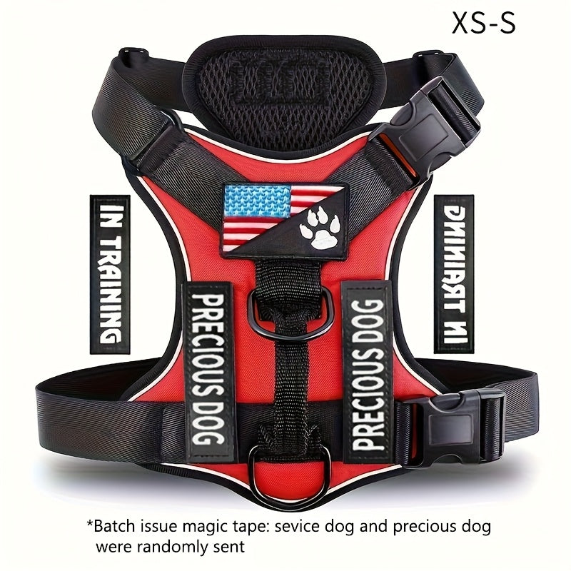 Service Dog Harness, Reflective Dog Vest Harness with 5pcs Patches, Adjustable Soft Oxford Pet Harness, Inner Layer Mesh, Easy to Control for Small Medium Large Dogs Random Buckle