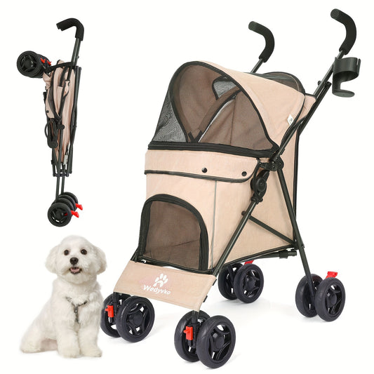 Poussette pour chien et chat 2 en 1, multifonctionnelle avec 4 doubles roues, tout terrain, panier amovible, pliable et compacte, en maille respirante, diverses couleurs