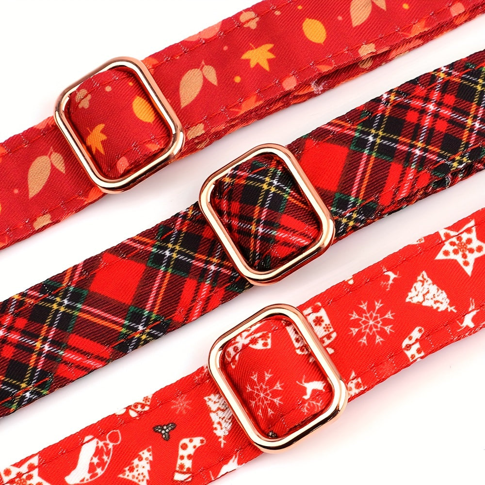 Personalized Small, Medium, Large Dog Collars - Customizable Flower Pattern, Plaid Design, Adjustable, Durable, ID Tag, Pet Name, Gift Idea - Perfect for Christmas, Holiday Season