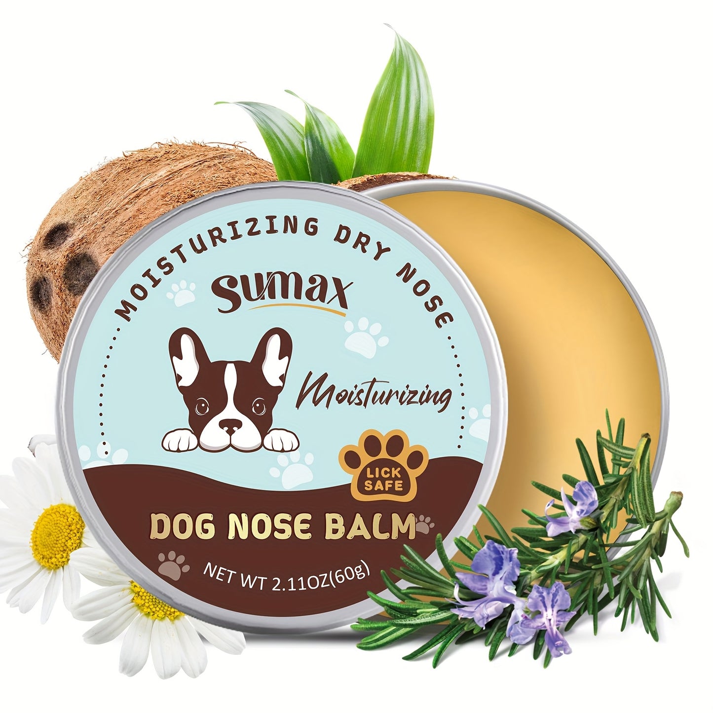 Baume pour pattes et truffe de chien à l'huile de coco - Hydratation intense grâce à la vitamine E et à l'huile de jojoba