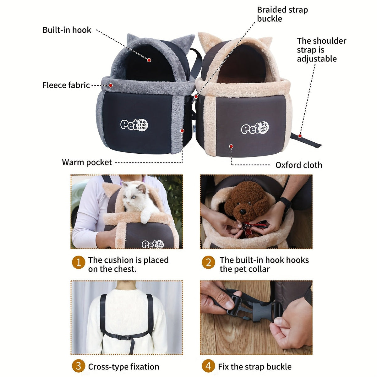 Sac de transport chaud avec harnais – Petit chien & chat – photo produit 3