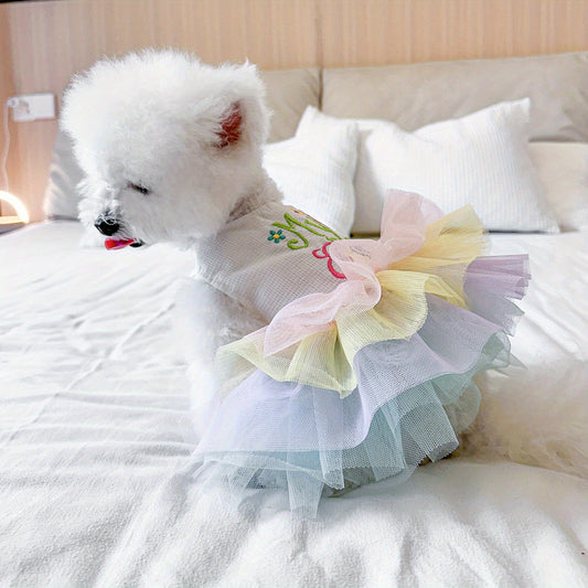 Robe en tulle multi couleurs, "Ma 1ère Pâques", pour chiot et petits chiens, facile à enfiler et légère à porter