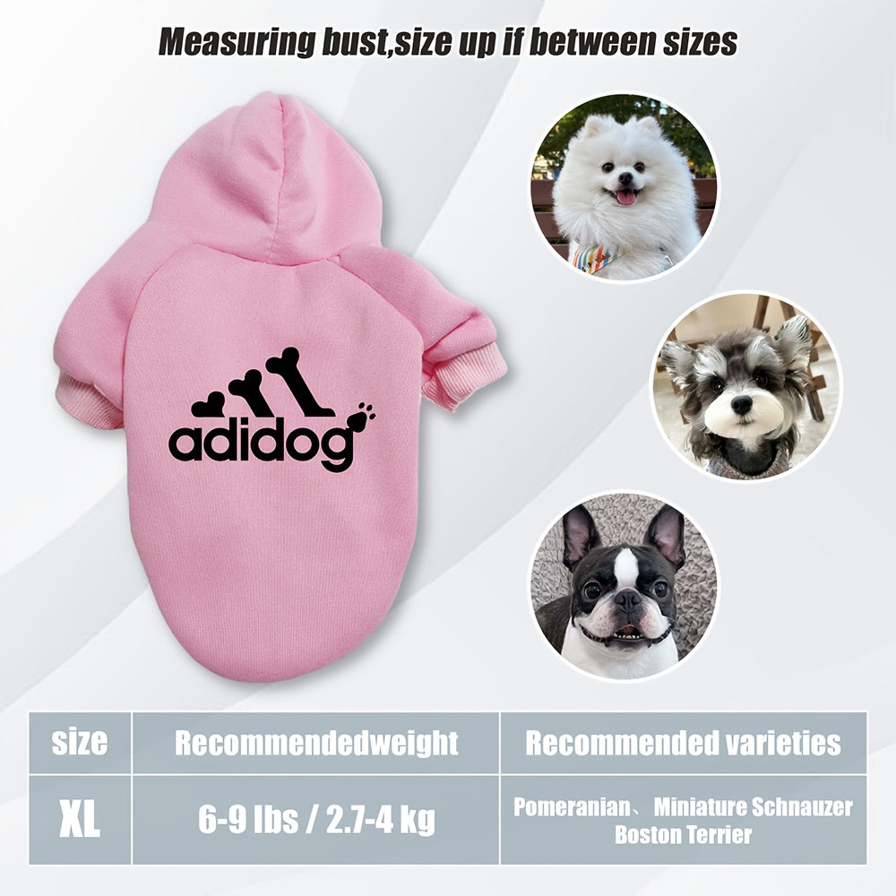Sweat à capuche doux et chaud pour chien S-2XL avec motif empreintes de pattes et os,